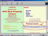 Main options page with the search other counties option clicked.   This is a database of interesting links to counties and cities throughout the USA and Canada.